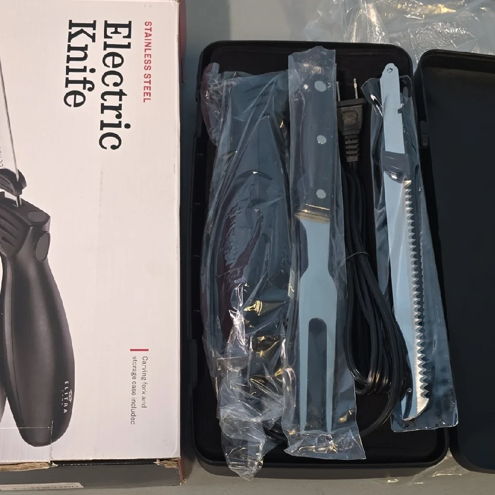 Stainless Steel Electric Knife with Black Handle